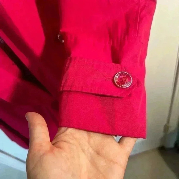Guess trench coat. bright pink. Button up and tie waist. Size Medium. GUC! - Picture 4 of 15